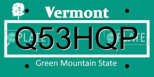 Q53HQP Vermont License Plate