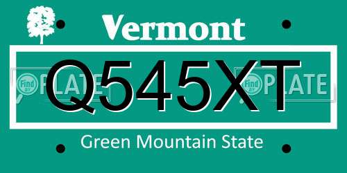 Q545XT Vermont License Plate