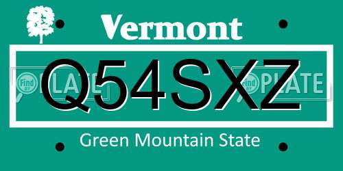 Q54SXZ Vermont License Plate
