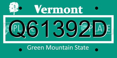 Q61392D Vermont License Plate
