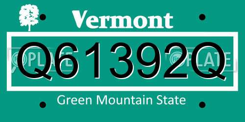Q61392Q Vermont License Plate