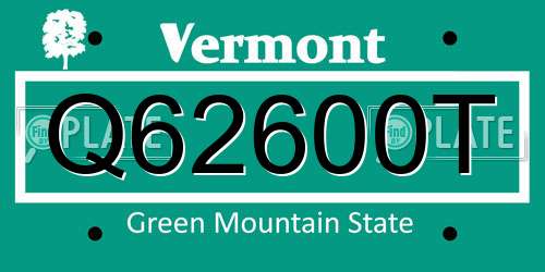Q62600T Vermont License Plate