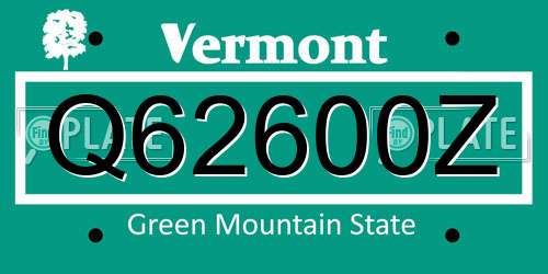 Q62600Z Vermont License Plate