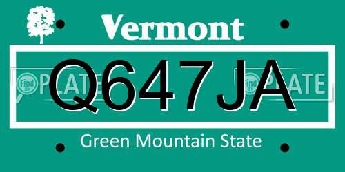 Q647JA Vermont License Plate
