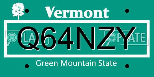 Q64NZY Vermont License Plate