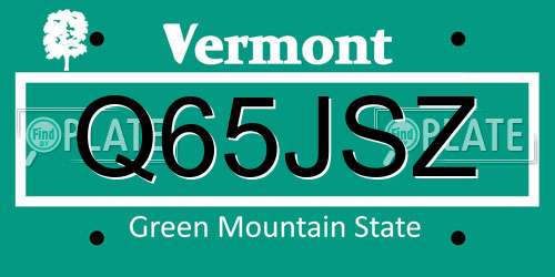 Q65JSZ Vermont License Plate