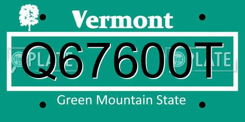 Q67600T Vermont License Plate