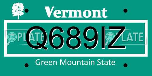 Q689IZ Vermont License Plate