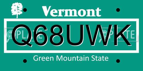 Q68UWK Vermont License Plate