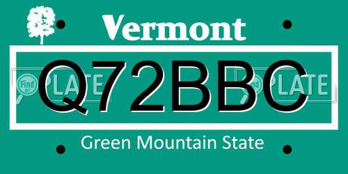 Q72BBC Vermont License Plate