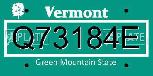 Q73184E Vermont License Plate