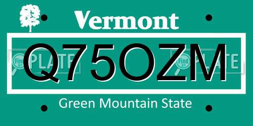 Q75OZM Vermont License Plate