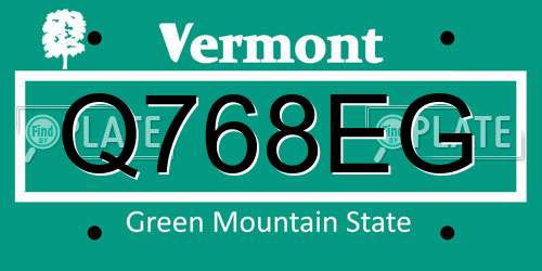 Q768EG Vermont License Plate