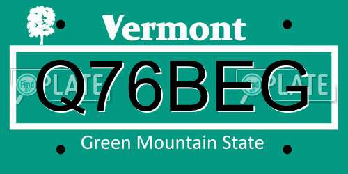 Q76BEG Vermont License Plate