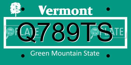 Q789TS Vermont License Plate