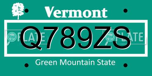 Q789ZS Vermont License Plate