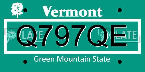 Q797QE Vermont License Plate