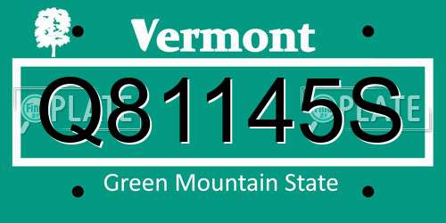 Q81145S Vermont License Plate