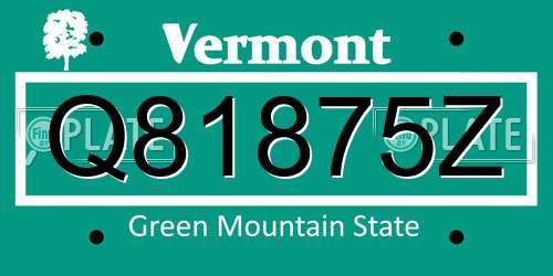 Q81875Z Vermont License Plate