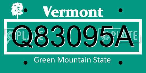 Q83095A Vermont License Plate