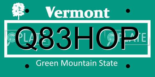 Q83HOP Vermont License Plate