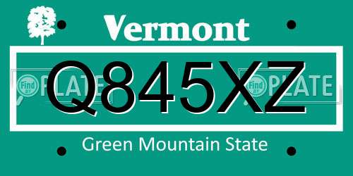 Q845XZ Vermont License Plate