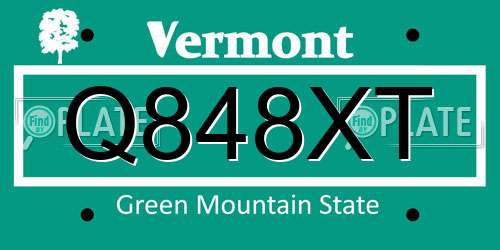 Q848XT Vermont License Plate