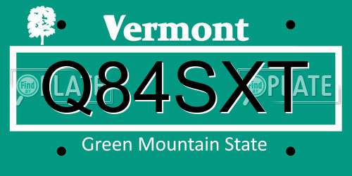 Q84SXT Vermont License Plate