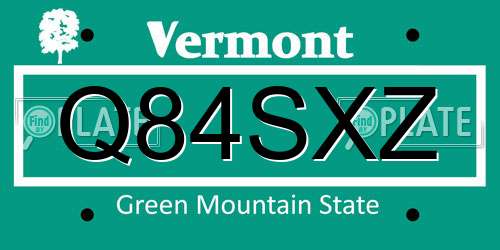 Q84SXZ Vermont License Plate