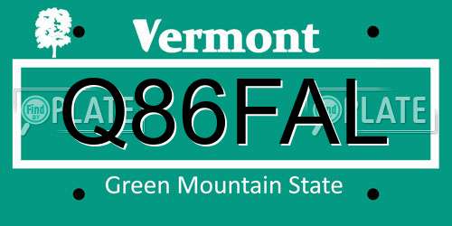 Q86FAL Vermont License Plate