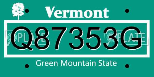 Q87353G Vermont License Plate