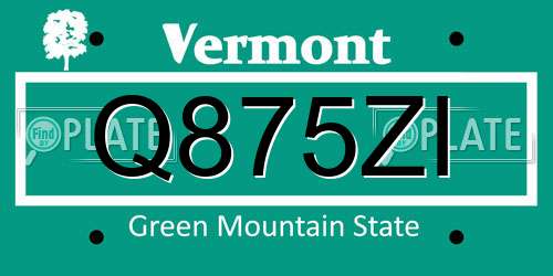 Q875ZI Vermont License Plate
