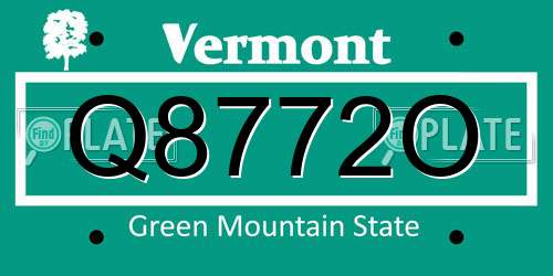Q8772O Vermont License Plate