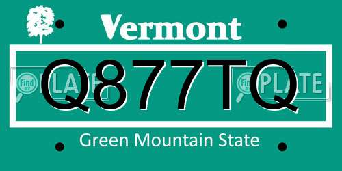 Q877TQ Vermont License Plate