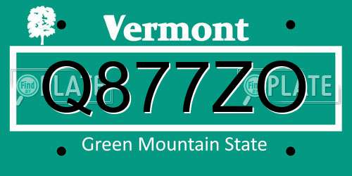 Q877ZO Vermont License Plate