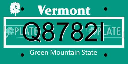 Q8782I Vermont License Plate