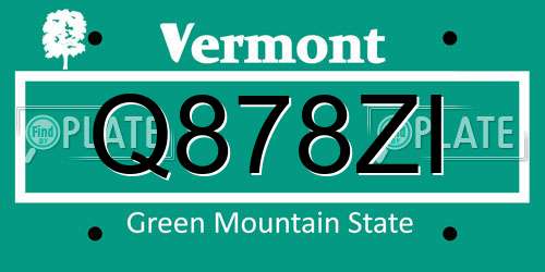 Q878ZI Vermont License Plate