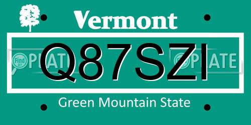 Q87SZI Vermont License Plate