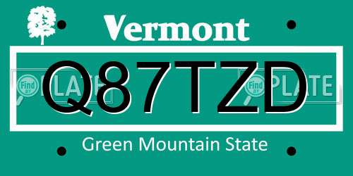 Q87TZD Vermont License Plate