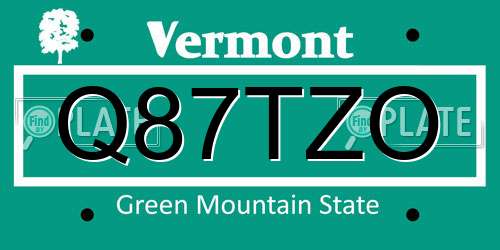 Q87TZO Vermont License Plate