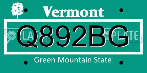 Q892BG Vermont License Plate