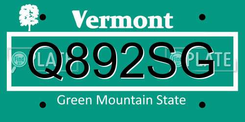 Q892SG Vermont License Plate