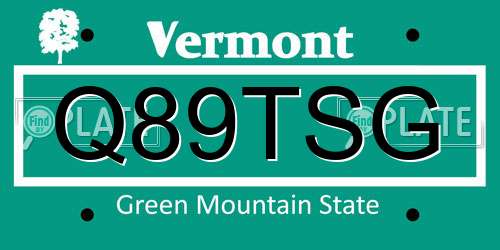 Q89TSG Vermont License Plate