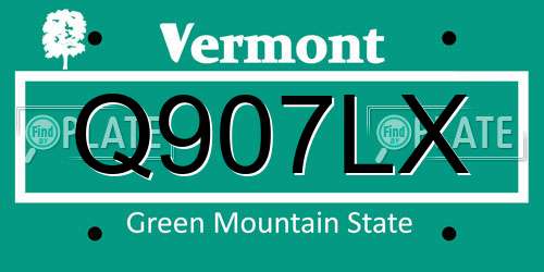Q907LX Vermont License Plate
