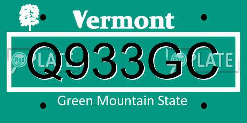 Q933GC Vermont License Plate