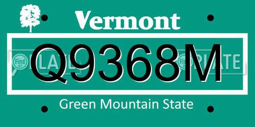 Q9368M Vermont License Plate