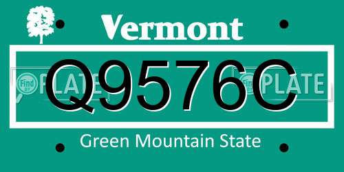 Q9576C Vermont License Plate