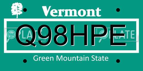 Q98HPE Vermont License Plate