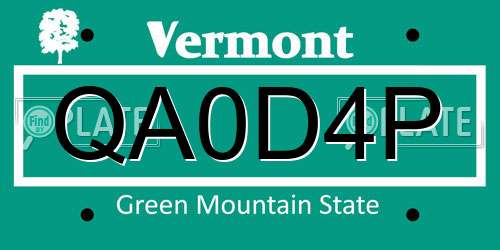 QA0D4P Vermont License Plate