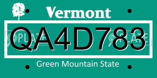 QA4D783 Vermont License Plate